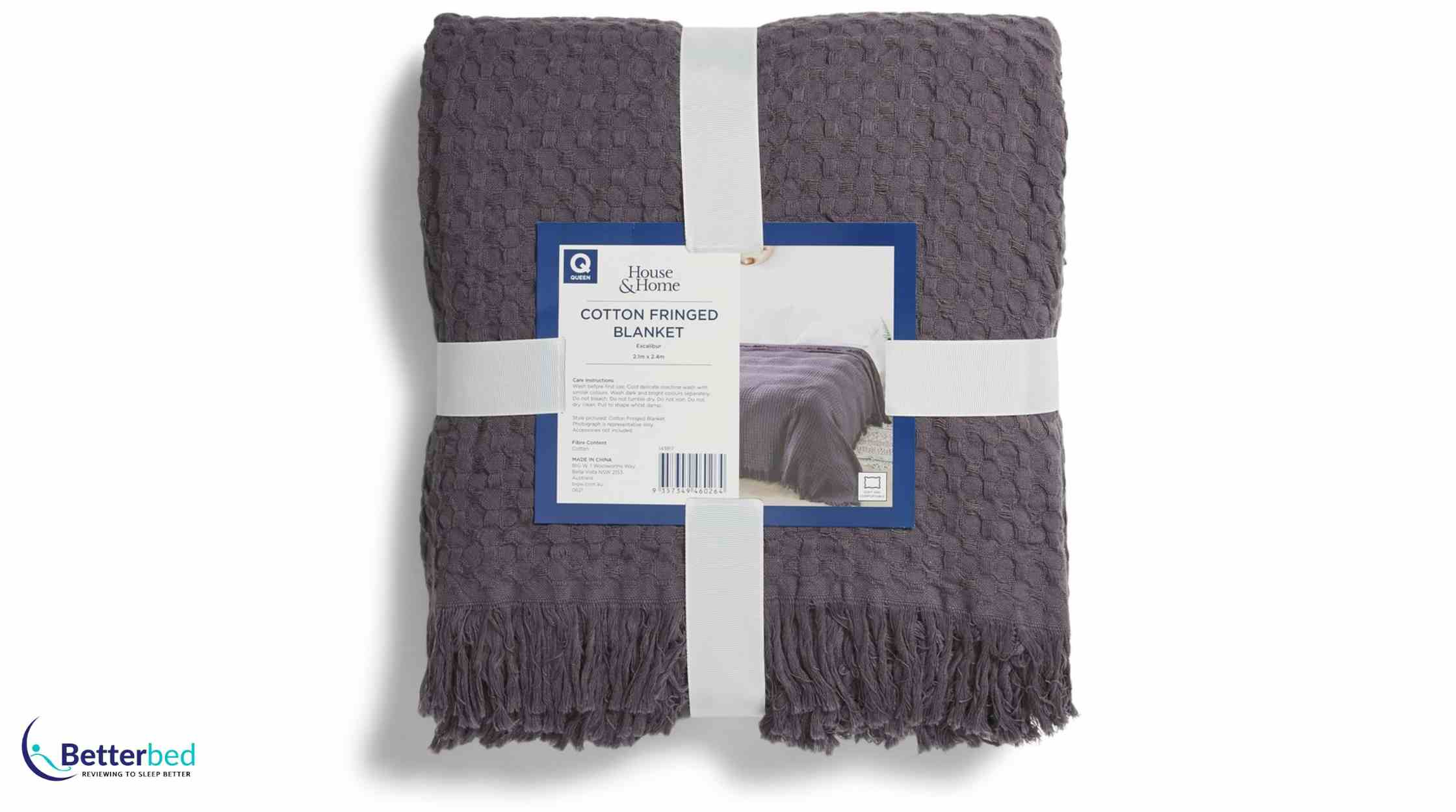 House & Home Cotton Fringed Blanket Queen - Excalibur